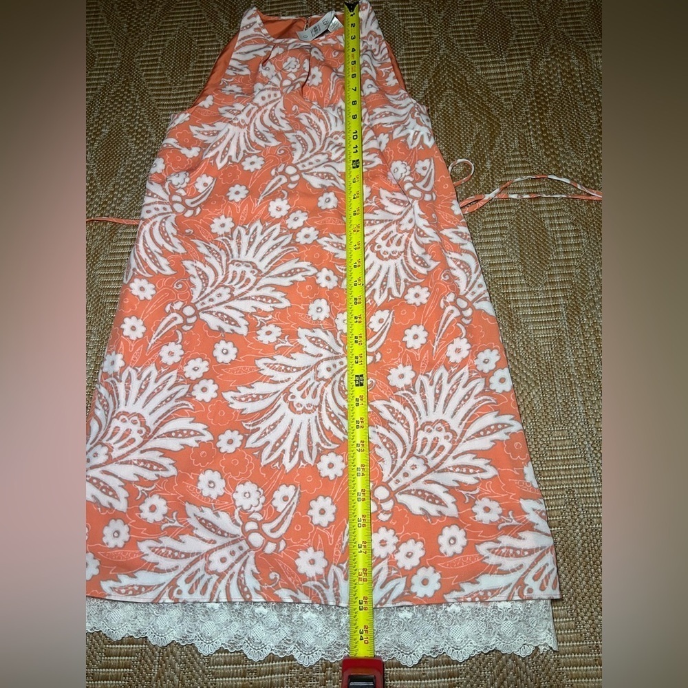 Ann Taylor Loft Coral Paisley Floral Print Lace Trim Halter Dress,Size 0,NWT - Picture 8 of 12